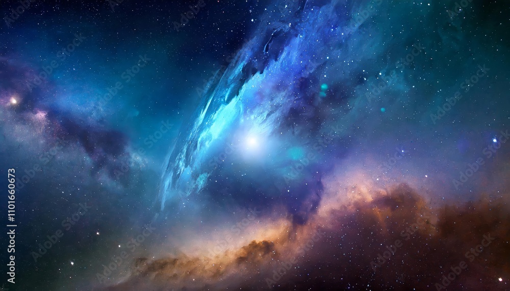 Poster dynamic space abstract background featuring vibrant interstellar elements, blending cosmic colors, c