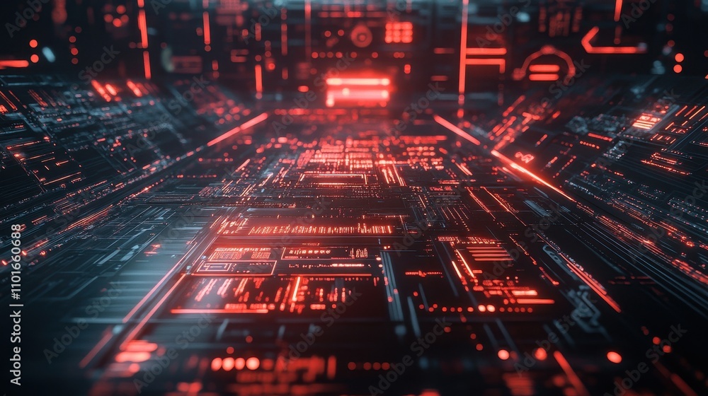 Aufkleber a futuristic digital landscape with glowing circuitry and abstract patterns.