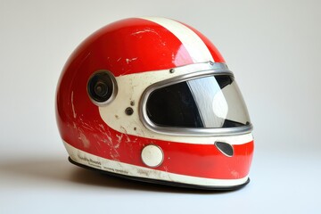 Vintage Red Bobsled Helmet on White Background