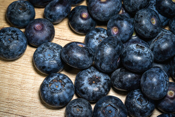 Macro of fresh blueberry berries. Blueberries close-up. Vaccinium myrtillus.
