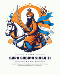Happy Guru Gobind Singh Jayanti Festival Celebration Social media post banner template
