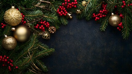 Festive Christmas Decorations Frame With Gold Ornaments