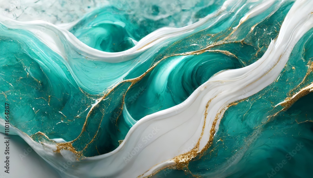 Aufkleber spectacular image showcasing teal and white liquid ink swirling and blending together in mesmerizing
