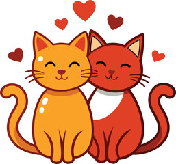 Cute cartoon love cats with hearts above, perfect for love, romance, and Valentine’s Day-themed designs or gifts.

