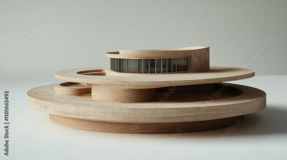 Poster rotating podium showcasing architectural model studio setting 3d design minimalist aesthetic