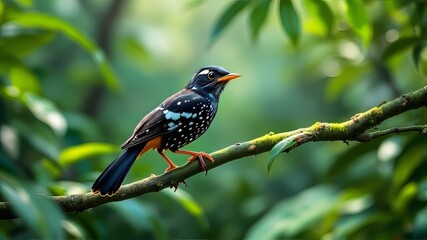Drone's eye view:  Antbird perched, stunning high-res AI image.
