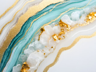 Elegant gold and aqua marble pattern abstract art modern decor studio setting close-up view luxury concept