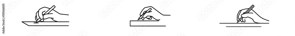 Poster an editable stroke illustration of a hand with a pen writing in one fluid line, symbolizing a letter