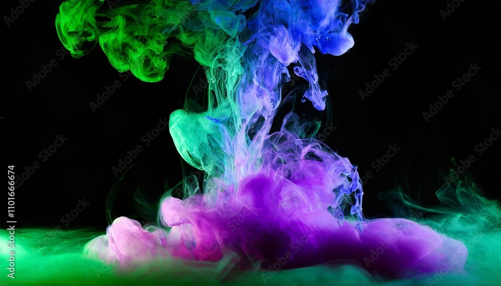 Poster vivid splash of color: abstract paint, water, or smoke pattern on dark background, capturing dynamic