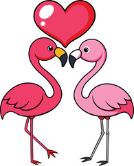 Cute cartoon flamingos with a heart-shaped balloon, perfect for love, romance, and Valentine’s Day-themed designs or decorations.

