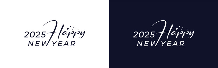 Premium Happy New Year 2025 handwritten lettering logo design. Vector holiday editable logo design. 2025 Happy New Year logo design.