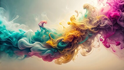 Abstract Colorful Swirling Dye Clouds in Motion, a Vivid and Dynamic Composition