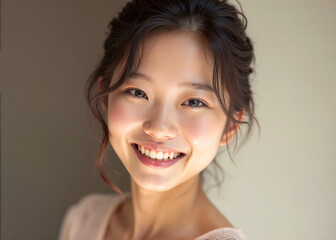 Fototapeta premium A woman with long hair and a smile on her face