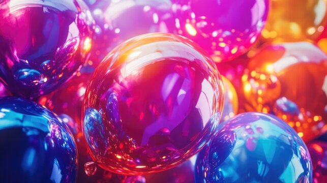 Vibrant close-up of glossy balloons in assorted colors, ideal for festive occasions like birthdays, anniversaries, and weddings. Shiny and cheerful!