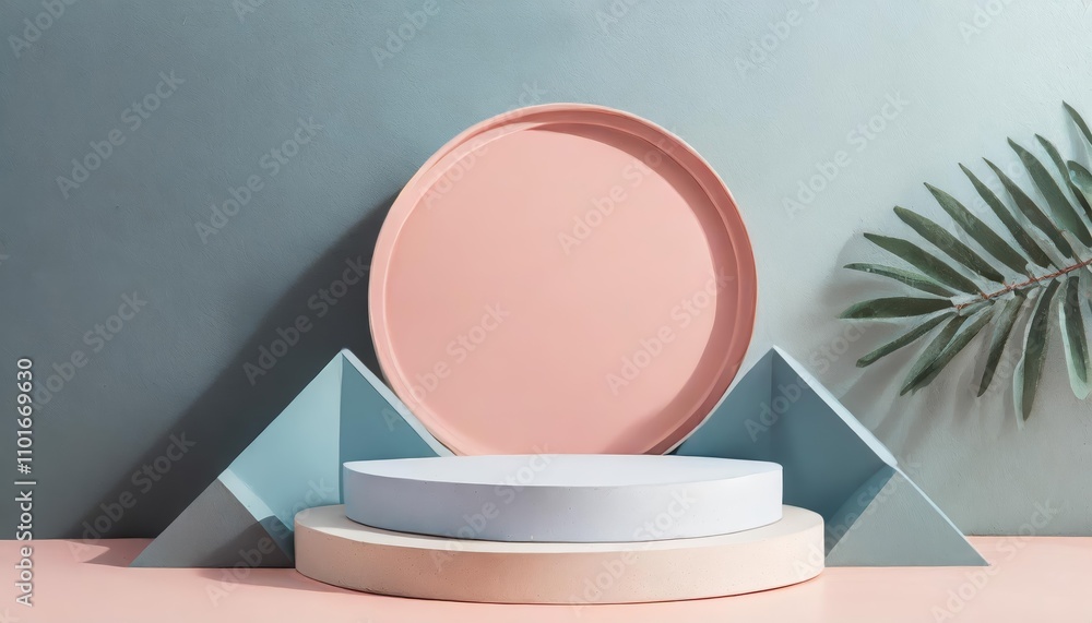 Poster elegant pastel color podium wall scene featuring geometric shapes designed for product display prese