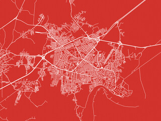Christmas Map of Minatitlan, Mexico in Snowy White on Festive Red Background.
