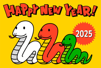 親子の3匹のヘビ　カートゥーン調　年賀状素材