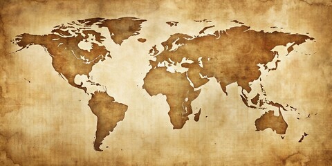 Fototapeta premium Antique World Map on Aged Parchment Paper Showing Continents
