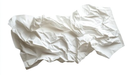 Obraz premium Crumpled white A4 paper in studio lighting on a white backdrop representing creativity struggles and discarded ideas, featuring a clipping path for versatile use