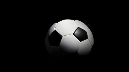 Soccer ball illuminated against a dark background.