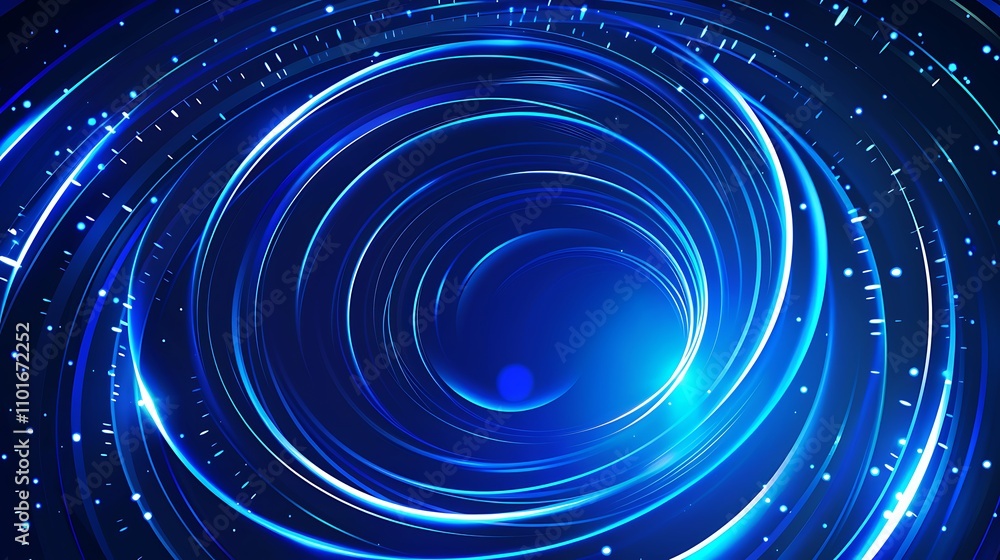 Poster a swirling blue vortex with glowing lines and particles, creating a sense of depth and motion.