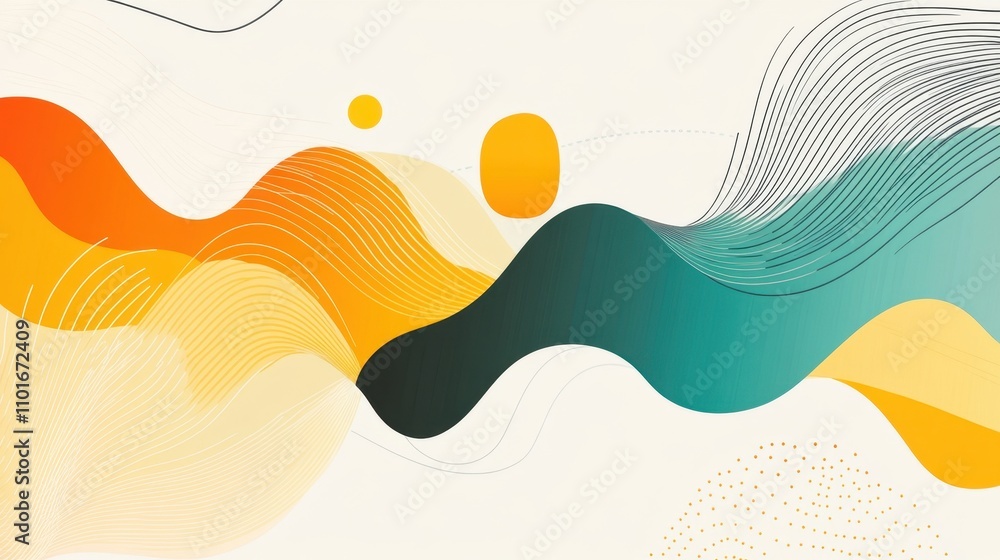 Aufkleber abstract design featuring flowing lines and shapes in warm and cool colors.