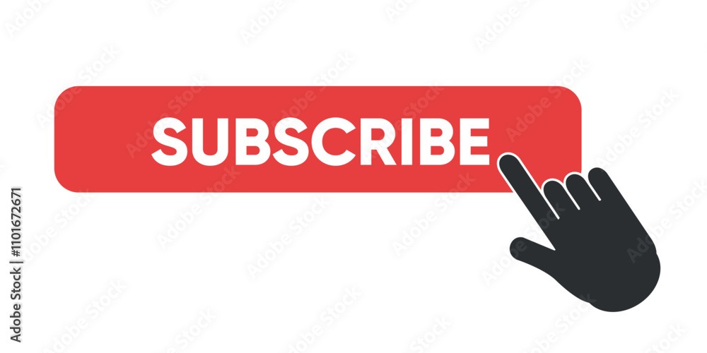 Aufkleber red subscribe button with a black hand cursor icon clicking.