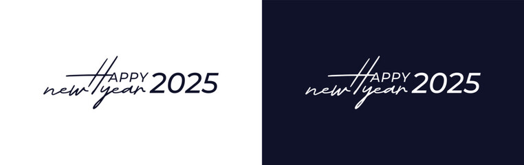 Happy New Year 2025 logo design. Premium handwritten lettering Vector holiday logo design. 2025 Happy New Year.
