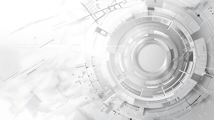 Obraz premium A futuristic abstract design featuring circular patterns and geometric shapes in shades of white and gray.