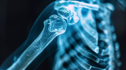 A digital representation showing a closed fracture of the shoulder joint in a skeleton