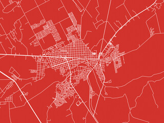 Christmas Map of Montemorelos, Mexico in Snowy White on Festive Red Background.