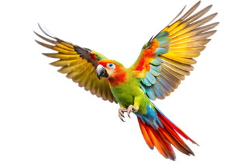 flying parrot isolated on white background as transparent. PNG. AI GENERATED.