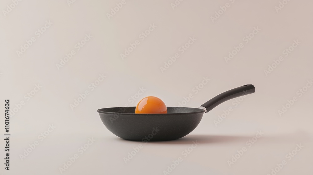 Poster single yolk in a dark frying pan on a white background
