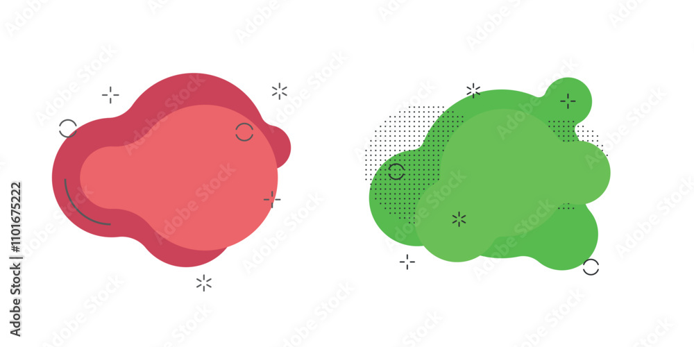 Aufkleber abstract geometric blobs in green and red with decorative dotted and gradient details on a white bac