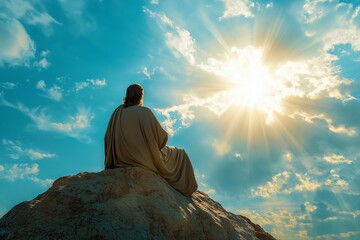 Fototapeta premium Silhouette of Jesus preaching on a mountaintop