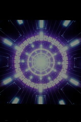 Purple neon light tunnel abstract background. Abstract technological time travel background
