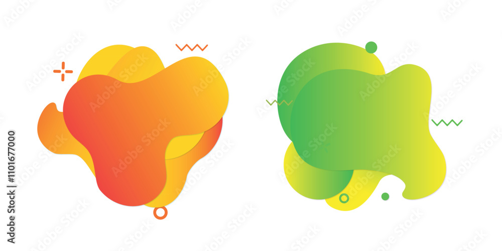 Aufkleber abstract geometric blobs in green and red with decorative dotted and gradient details on a white bac