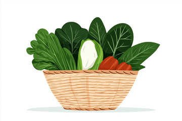 Responsible agriculture fosters organic growth. Fresh organic vegetables in wicker basket, showcasing vibrant greens