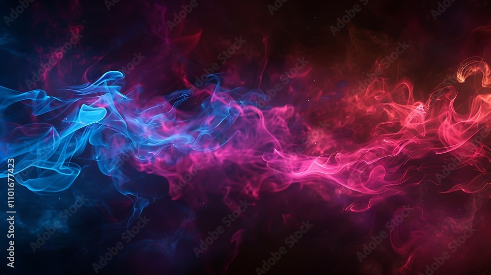 Poster a vibrant swirl of blue and pink smoke against a dark background, creating an abstract and dynamic v