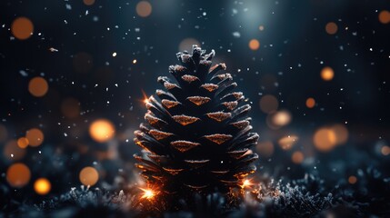 A Glittering Pine Cone In Winter Snow
