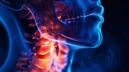 The thyroid gland, surrounding structures, and emphasizes pain