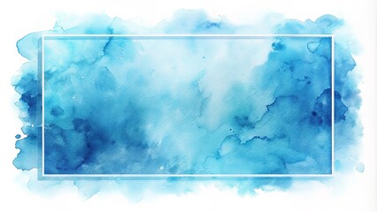 Abstract Blue Watercolor Wash Background with Subtle Rectangular Frame