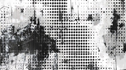 Naklejka premium A monochromatic abstract pattern featuring dotted textures and brushstroke effects, ideal for graphic design backgrounds.