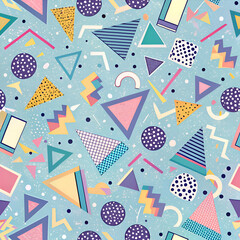 A Colorful 80s Geometric Pattern with a Blue Background.