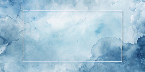 Serene Blue Watercolor Wash Background with Subtle Rectangular Frame Ideal for Design Projects and Digital Art