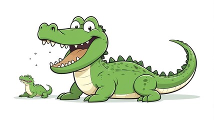 Playful minimalist crocodile cartoon, adding humor and charm to a clean white background.  