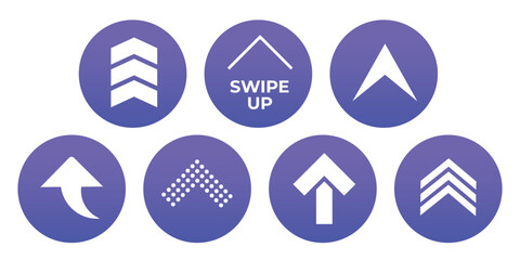 Collection of "Swipe Up" icons inside purple circles, with various arrow styles.