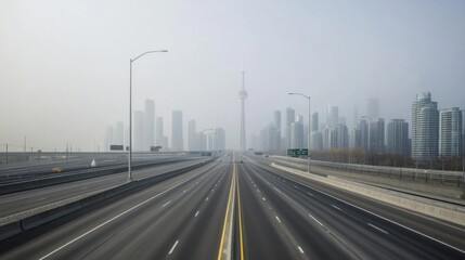 Fototapeta premium Empty express lane on highway during off-peak hours, symbolizing efficiency and opportunity in a calm, uncluttered environment.