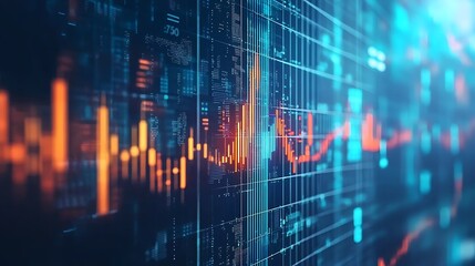Abstract Data Visualization: Dynamic Blue and Orange Financial Charts