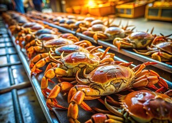 Crabs on Conveyor Belt, Seafood Market, Early Morning